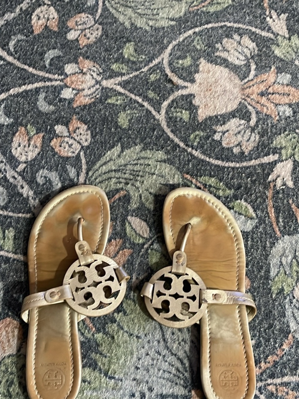 Tory Burch Metallic Gold Logo Thong Sandals